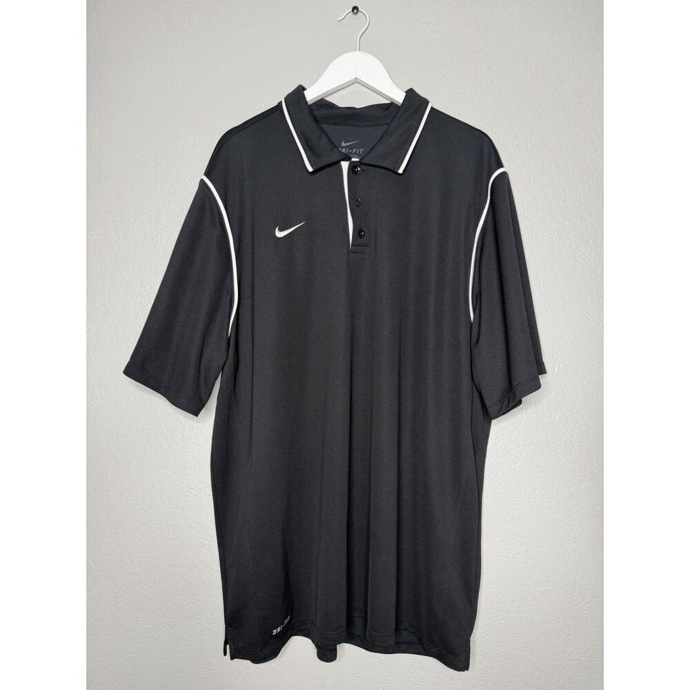 Nike Dri Fit Performance Polo Mens Xxl Black White Collared Active Golf Hike